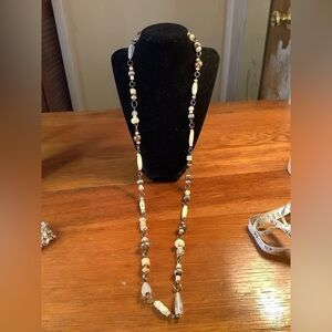 Stone& Silver tone Necklace 38”